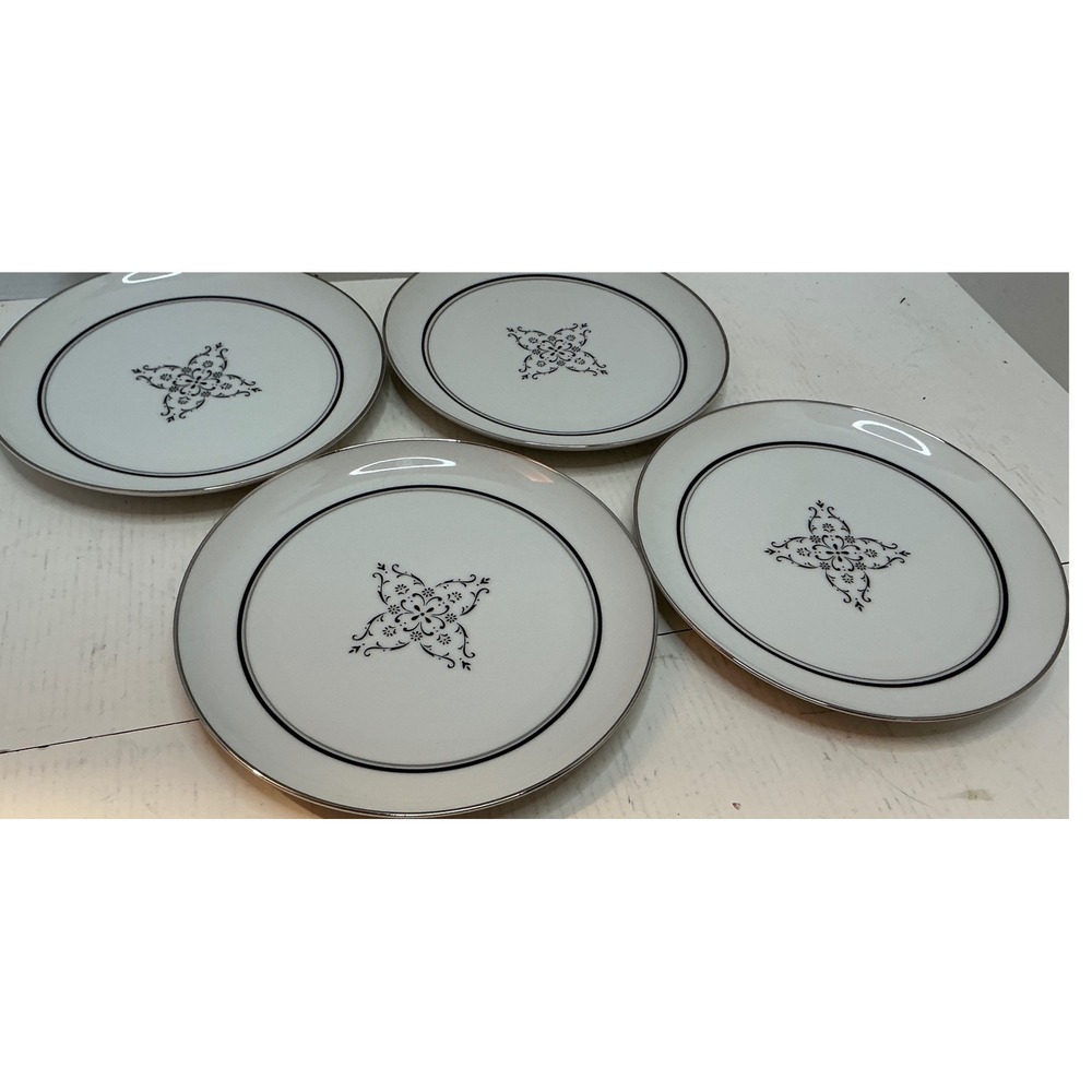 Vintage Style House Granada Salad Plates Set of 4 Japan Black Silver 7.5"